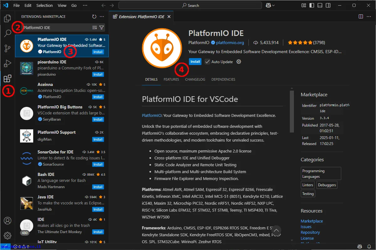 "שלבים להתקנת PlatformIO ב-VSCode"