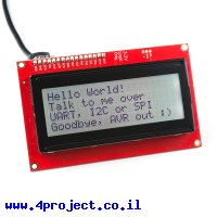 LCD טקסט 20x4, כתב שחור על RGB רקע, 3.3V, ממשק טורי