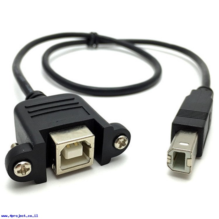 כבל USB להתקנה על פנל - USB-B נקבה ל-USB-B זכר - 30 ס"מ - www.4project.co.il