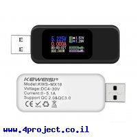 מד מתח/זרם/צריכה בחיבור USB - דגם MX18